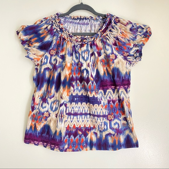 Chaps Crew neck PURPLE short sleeve tee Braided neckline t-shirt blouse size XL - Picture 7 of 7